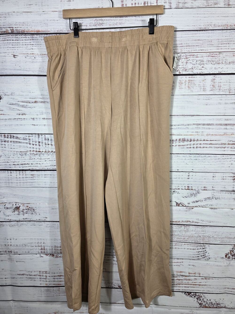 Ideology Casual Wide Leg Pants Women's XXL Organic Sand Elastic Waist Pockets